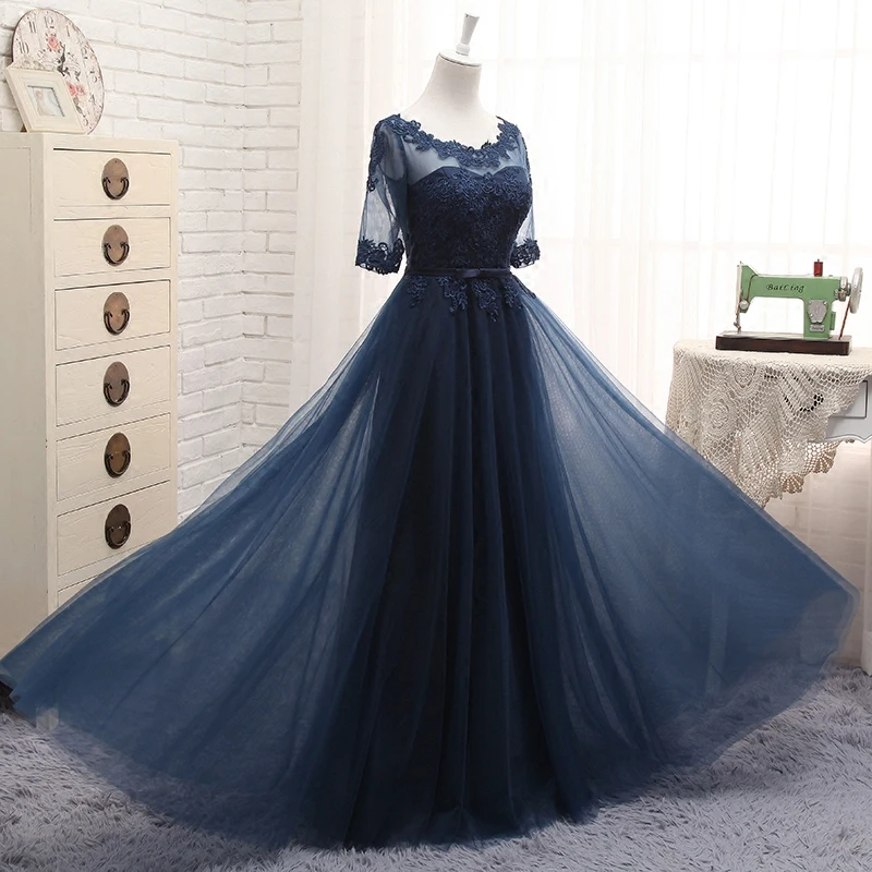 Robe de soiree/, полупрозрачные кружевные платья с вышивкой, длинное темно-синее вечернее платье для выпускного вечера, платья подружки невесты