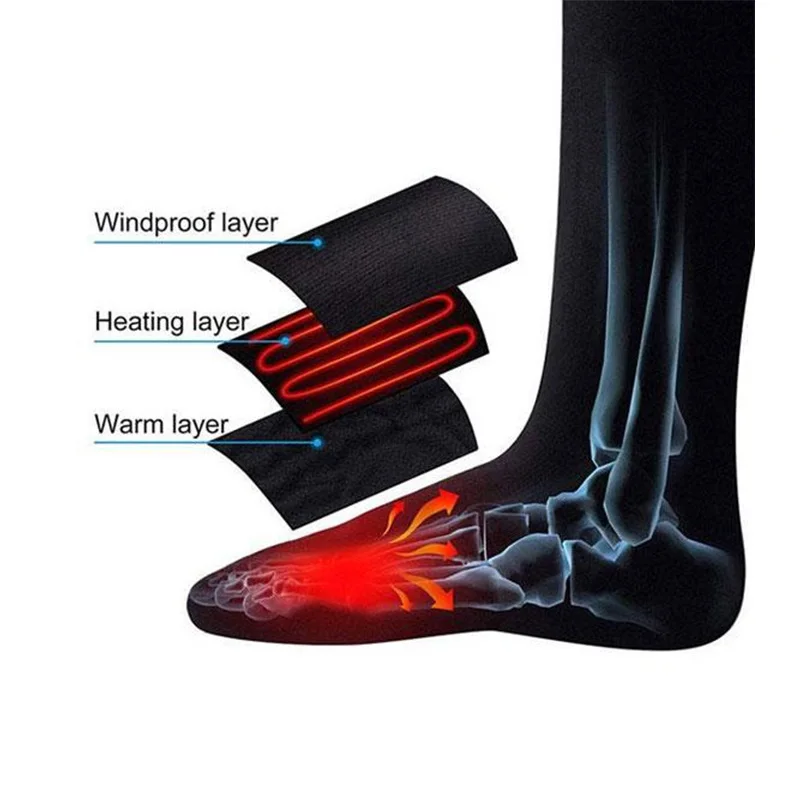 Теплые хлопковые носки с электрическим подогревом, Размеры 35-45, спортивные лыжные носки, зимние теплые носки для ног с электрическим подогревом, носки с аккумулятором для мужчин и женщин