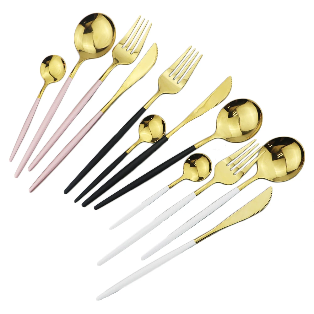 4 unids/set de cubiertos de oro negro 18/10 vajilla de acero inoxidable juego de cubiertos cuchillo de cena tenedor cuchara Dropshipping|Juegos de vajilla| - AliExpress