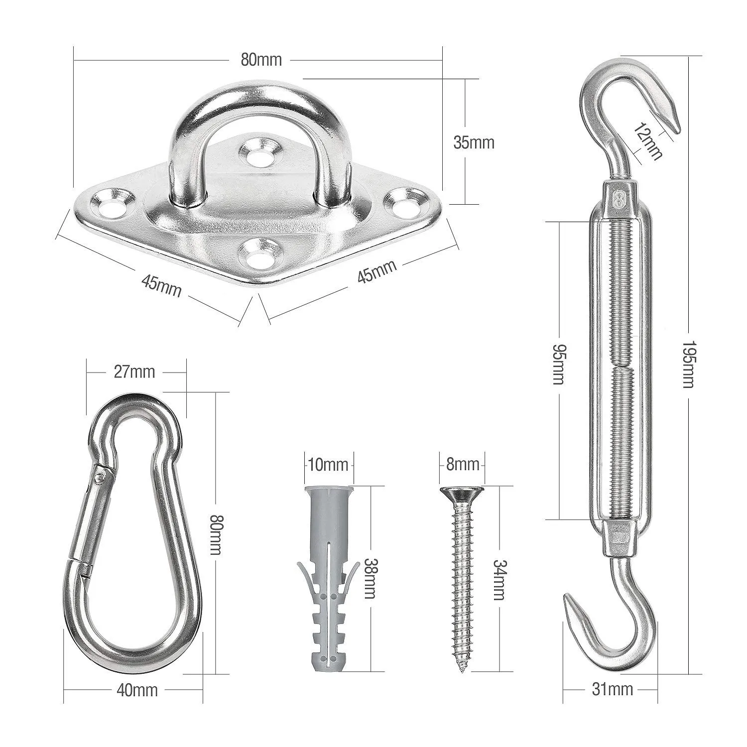 304 нержавеющая сталь M8 сверхмощный солнцезащитный тент парус крепежный комплект тройной угол сад патио навес Солнцезащитная фурнитура