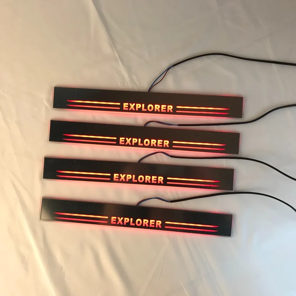 

Osmrk led moving door scuff for Ford Explorer dynamic door sill plate flat lining overlay flow/still light, 4pcs