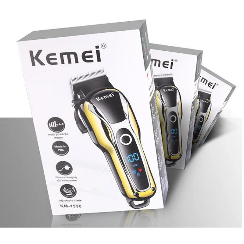 Kemei сталь резак стрижка фейдер KM-1990 зарядка прямой двойного назначения электрический ЖК-дисплей машинка для стрижки волос триммер для бороды