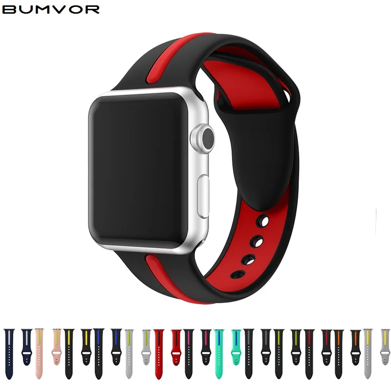 Силиконовый ремешок для apple watch series 5, 4, 3, 2, спортивный ремешок для iwatch 38 мм/42 мм/40 мм/44 мм, ремешок, цветная Замена