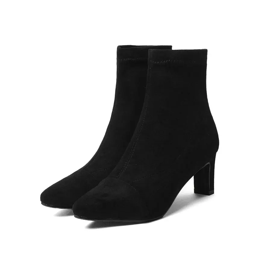 Black-Warm fur QUTAA; коллекция года; разноцветные женские ботинки из флока с острым носком; сезон осень-зима; Модные ботильоны на толстом высоком каблуке без застежки; большие размеры 34-43 - Цвет: Black-Warm fur