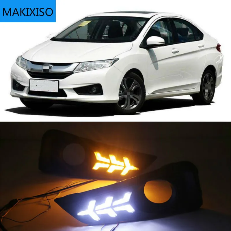 

2PCS 12V DRL For Honda City 2015 2016 2017 With Yellow Color Turning Signal Lamp Day Light LED Daytime Running Light