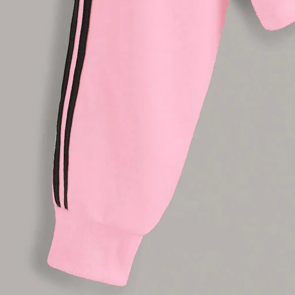Jaycosin Fashion Leisure Long Sleeves Drawstring Stripe Hooded Pullovers Tops Loose Casual Women