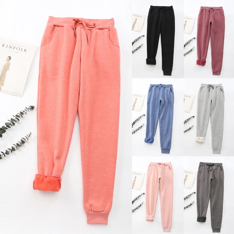 

2020 Winter Women Casual Pants Women Thick Warm Fleece Trousers Lady Solid Running Sport Gym Velvet Sweatpants Pantalones Mujer