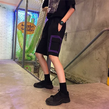 

Lychee Girls Hit Color Patchwork Women Shorts Elastic Waist Pocket Straight Lady Shorts Summer Spring Casual Loose Ladies Shorts