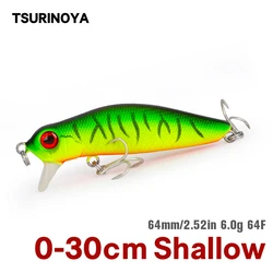 TSURINOYA 64F Dead Floating Minnow Fishing Lure DW71 64mm 6g Pike Bass 0-30cm Shallow Range Jerkbait Tungsten Weight Hard Baits