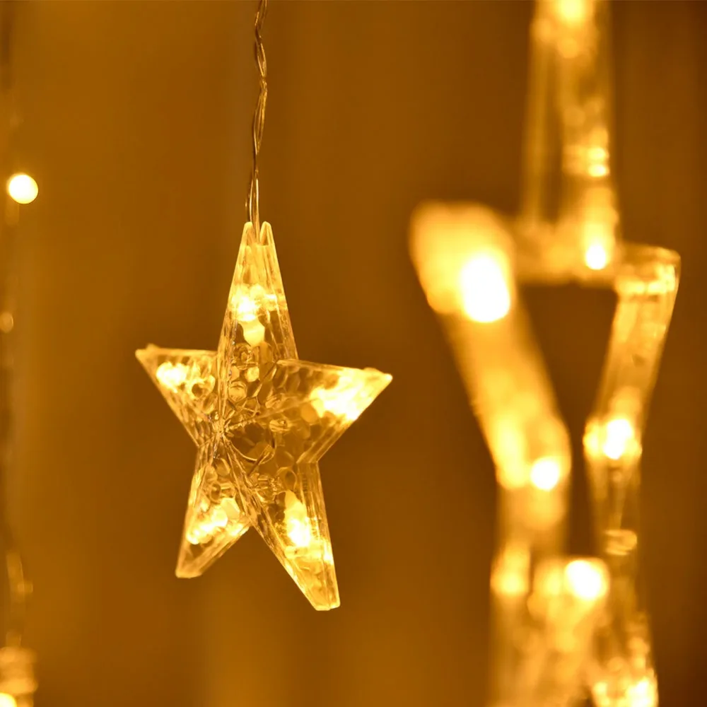 LED Star Moon Curtain Lights Christmas String Ins Fairy Light Wedding Room Restaurant Decoration 220V 3.5M