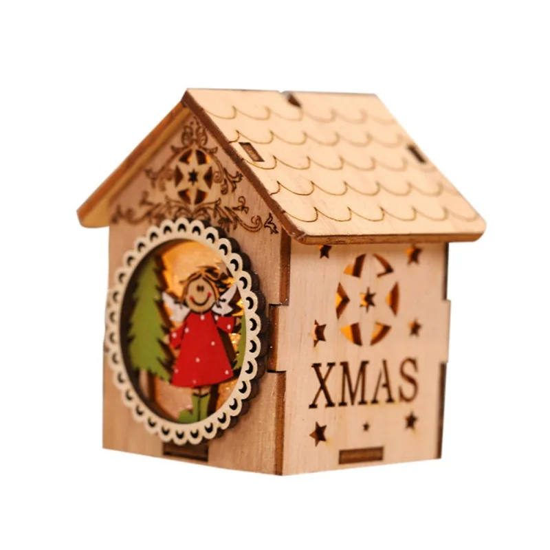 Новые рождественские светодиодные лампы светящиеся деревянные коттеджный домик Санта Клаус снеговик дерево подвесные Кулоны из нержавеющей стали для детей рождественские украшения# y - Цвет: C