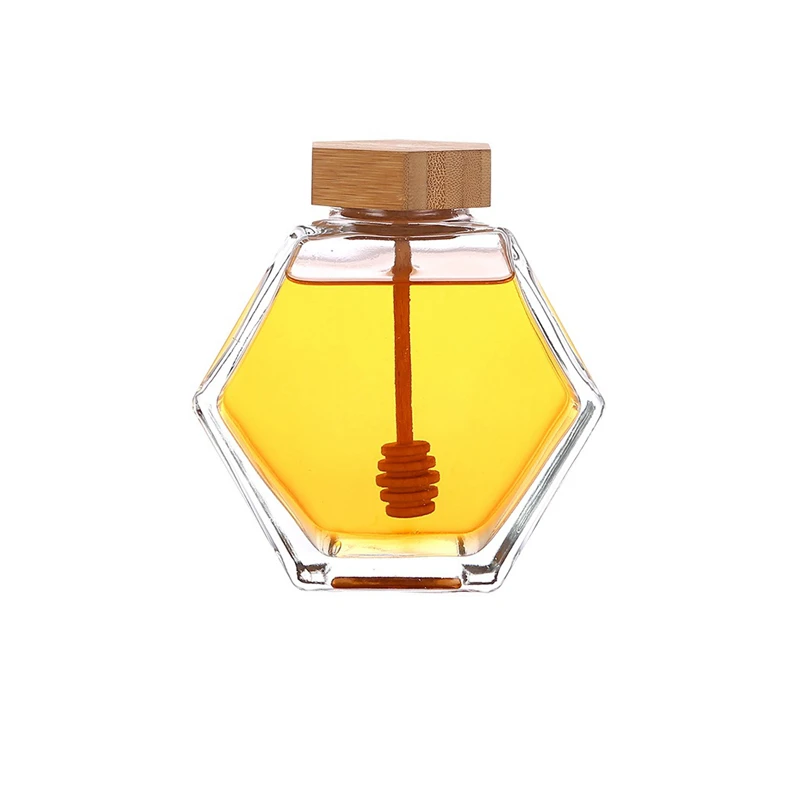 Kitchen & Dining Pretty glass honey jar with wooden dipper lid Dining