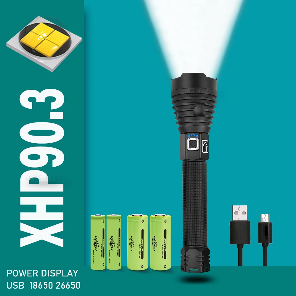 Xhp90.3 500000 Люмен самый высокий мощный светодиодная вспышка светильник usb фонарь xhp70