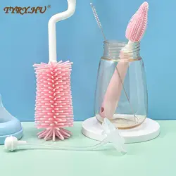 Ensemble de brossettes de nettoyage de bouteille et biberon en silicone, brosses nettoyantes tétine, sucette, manipulation manuelle, tête souple, adapté à un usage alimentaire, irrigation, rotation à 360 degrés 