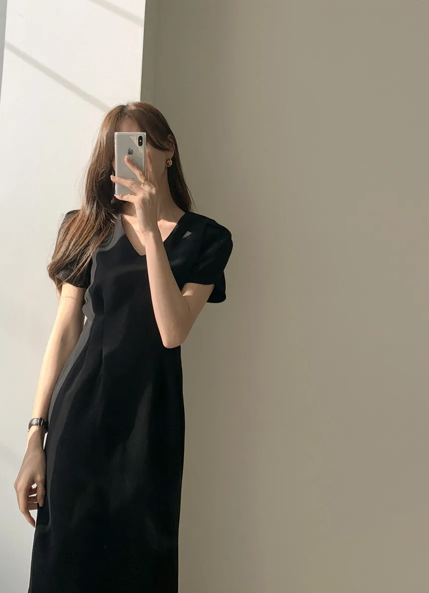 Woherb Korean Chic Women Dress Short Sleeve Casual V-Neck Elegant Office Lady Dresses 2020 New Slim Waist Robe Vestidos Mujer