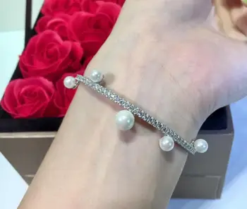 

Fashion crystal Tennis Bracelets gorgeous Irregular Pearl bangle elegant Quartz square rhinestone bracelet Christmas jewelry