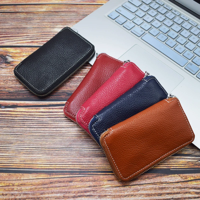 Genuine Leather Key Wallet Men Keychain Holder Pouch Purse Zipper Designer Car Key Case Multifunction Door Keys Housekeeper Bag