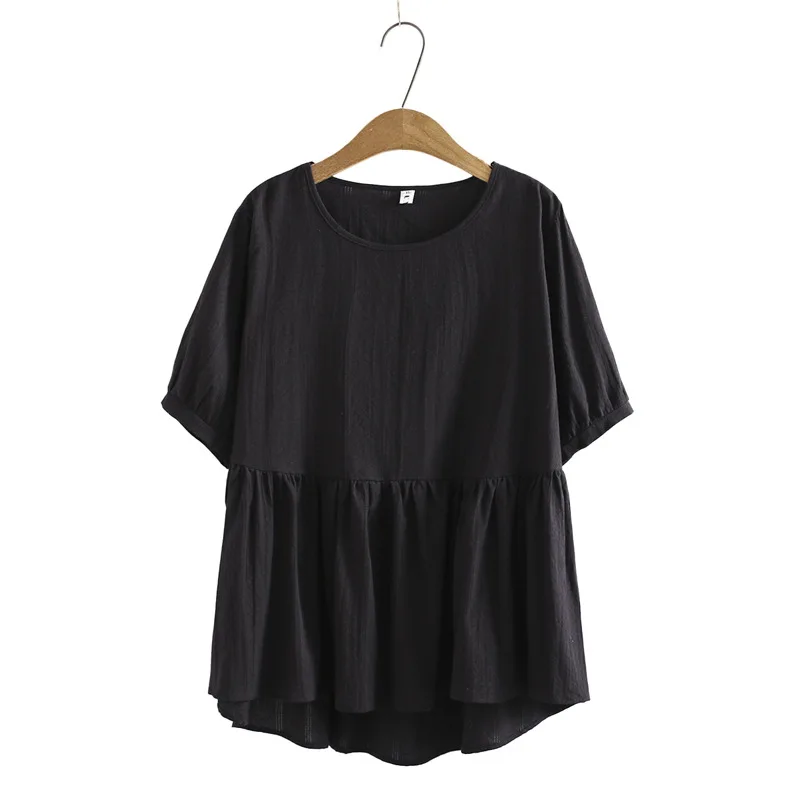 blusas camisas femininas roupa de verão tamanho grande novo mostrar fino solto algodão jacquard tops com mangas curtas