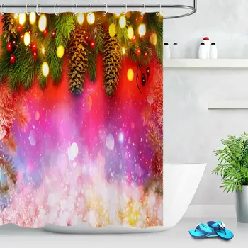 

Christmas Fir Branches Lights Fabric Shower Curtain Set Bathroom Decor