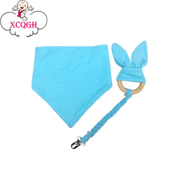 

XCQGH Cotton Triangle Baby Bandana Bibs Infant Toddler Newborn Pacifier Clips Chain and Rabbit Teether Toy