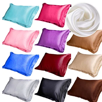 

Simulation Silk Solid Pillow Cover Comfortable Soft Pillowcase For Bedroom Luxury Ice Silk Smooth Ice Pillowcase Solid Color