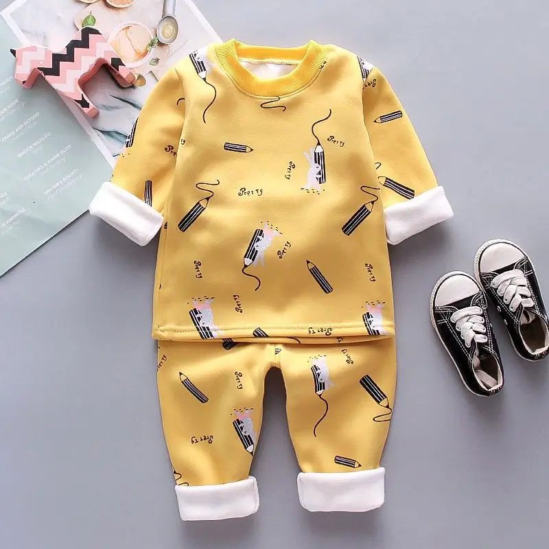 Sleepwear & Robes comfortable Winter Children Warm Underwear Suits Sleepwear Kids Clothes Tees Pants 2-Pcs Set Thickened Cartoon Girl Boy Pajamas Plush Pyjama nightgowns elegant Sleepwear & Robes