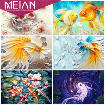 

2020 MEIAN Animal 5D Diamond Painting Fish Full Round Picture of Rhinestones Needlework Diamond Embroidery Animals Wall Deco DIY