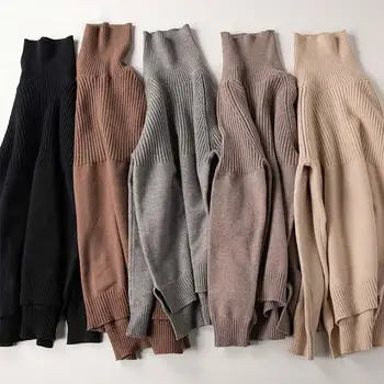 

2019 Autumn Vintage Thicken Striped Sweaters Women Jumpers Winter Turtleneck Pullovers Korean Knitted Tops