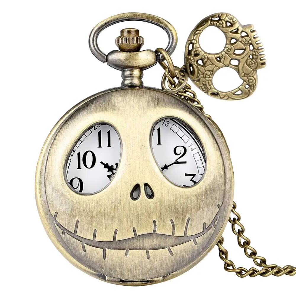 

Bronze The Nightmare Before Christmas Pocket Watch Jack Skellington Tim Burton Movie Kid Pendant Necklace Clock Xmas Gift Choice