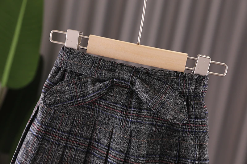 Winter Plaid Skirt for Baby Girl School Uniform Children Casual Pleated Bow Mini Skirts Toddler Plaid Bottoms