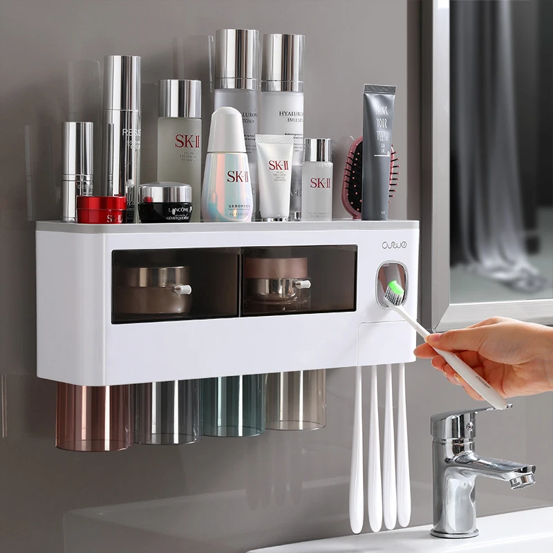 Soporte de cepillo de dientes de gran viscosidad dispensador de pasta dental automático con taza soporte de pared para almacenamiento accesorios de baño