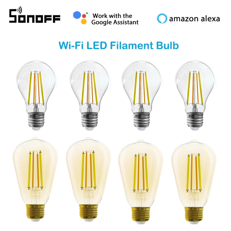 Умная лампа SONOFF E27 с Wi-Fi 7 Вт нитью накаливания светодиодсветильник для eWelink