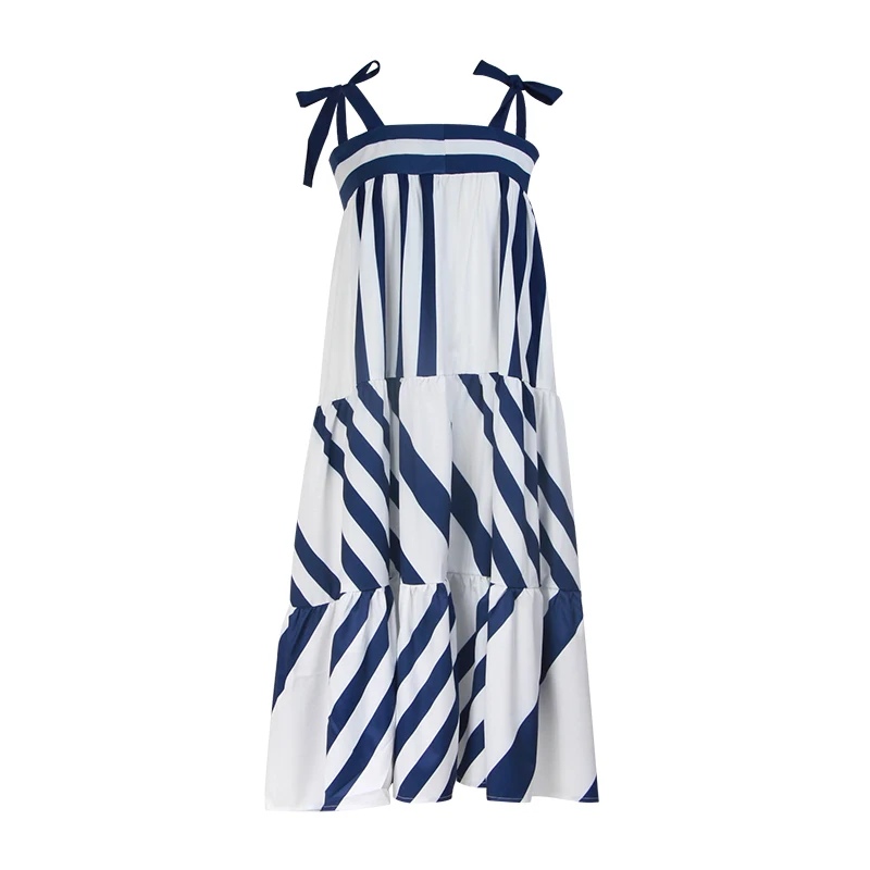 

Striped Spaghetti Strap Long Women's Dresses Casual Off Shoulder Back Less Bow Lace Up Female Clothes 2019 Fashion