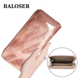 BALOSER  Women Genuine Leather Wallet Handle Purse Phone High Quality Clutch Wallet Long Clutch Bag