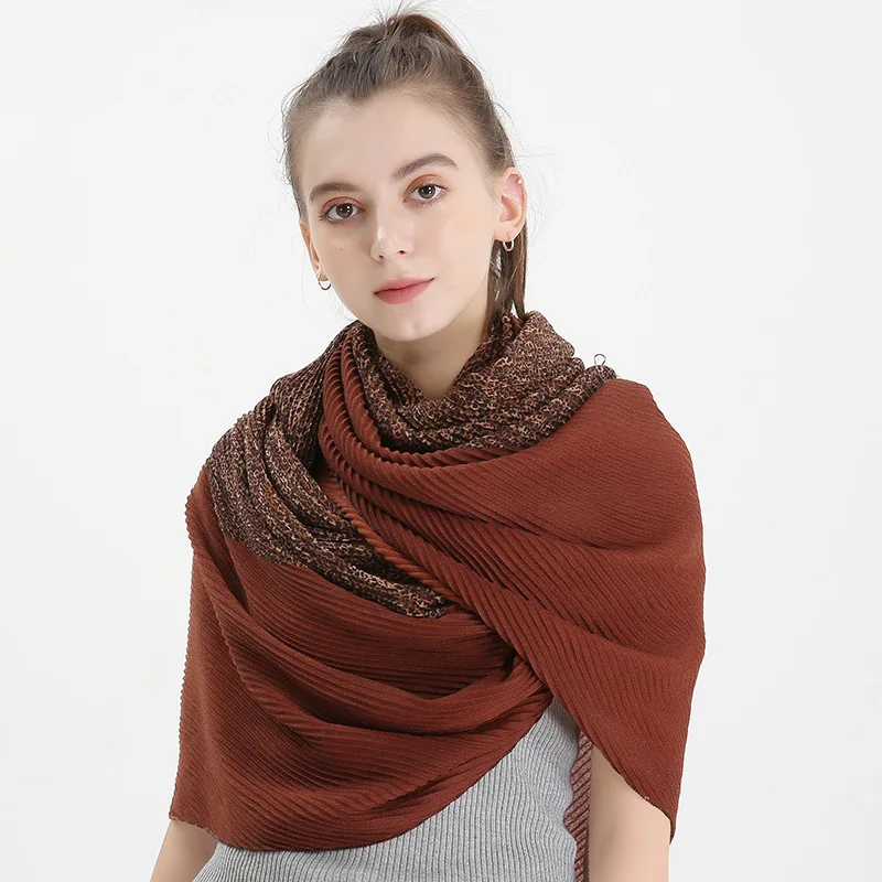 

F&U Korea Tr-cotton Corrugated shape Long Soft Scarf Elegant Mixed Color Wrap Luxury Shawl and Headband Fashion For Women