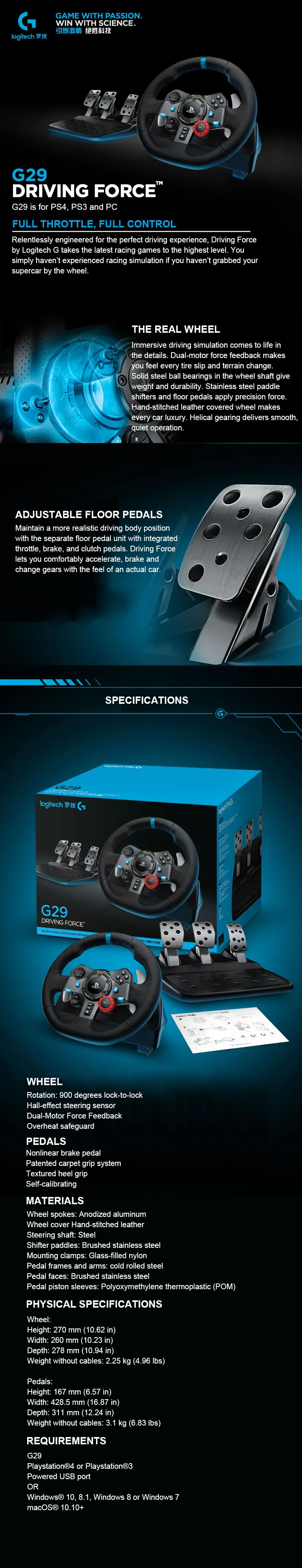 Logitech G29 Driving Force Racing Wheel and Floor Pedals, Real Force  Feedback, Stainless Steel Paddle Shifters, Leather Steering Wheel Cover,  Adjustable Floor Pedals, EU-Plug, PS4/PS3/PC/Mac, Black : Video Games 