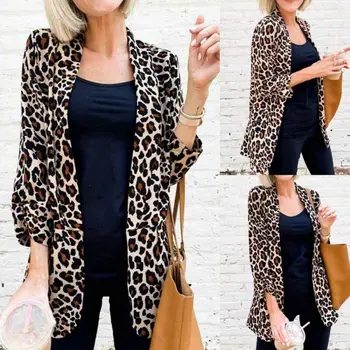 

Women Fashion OL Long Sleeve Leopard Prints Slim Fit Casual Blazer Suit Jacket Coat Outwear Autumn Spring Clothes 2020 New