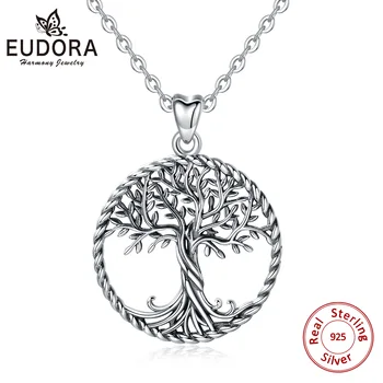 

Eudora 925 Sterling Silver Tree Of Life Necklace Oxidized Silver Twisted Oak Tree Charm with Silver Chain or only pendant CYD487