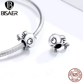 

BISAER Big Eyes Oecan Fish Charms 100% 925 Sterling Silver Animal Bead Pendant fit Original Bracelets Best Gift Jewelry HSC1477