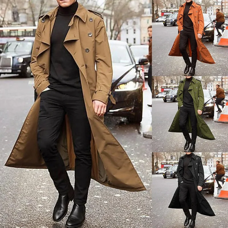 HebeTop Tops Jacket for Men Overcoat Warm Windbreaker Outwear Slim Long Trench Buttons Coat 