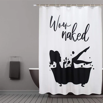 

UFRIDAY Funny Black Words Fabric Shower Curtain White Polyester Soft Bath Curtain with Hooks Durable Waterproof Bathroom Curtain