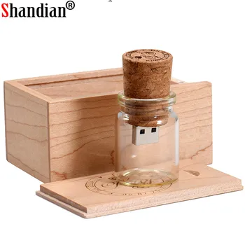 

SHANDIAN glass drift bottle with cork USB flash drive (transparent) pen drive 4GB 8GB 16GB 32GB 64GB fashion gift bottle gift