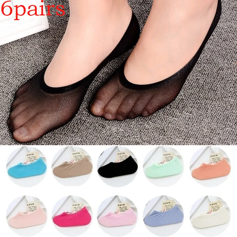 6 Pairs/Set Ladies Invisible Boat Socks Heel with Non-slip Spring and Summer Ultra-thin Socks Shallow Mouth Low To Help Women