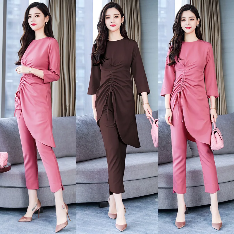 

Autumn Fashionable Set WOMEN'S Dress 2018 New Style Irregular Tops Slimming Pants Trendy Two-Piece Set