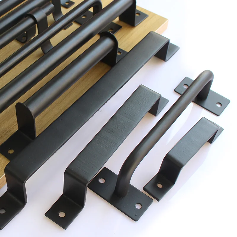 Door Handles Simple Barn Rustic Sliding Pull Knob Hardware Black Carbon Steel Heavy Duty Wood Gate Vintage