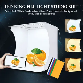 

Mini Camera Photo Studio Soft Box Portable Folding Ring LED Light Room Lightbox Built In LED Photography Light Tent Softbox