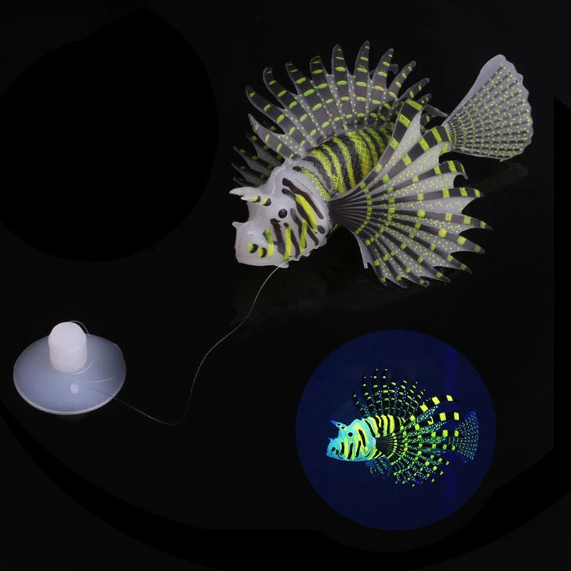 Small Aquarium Artificial Luminous Lionfish Fish Tank Landscape Silicone Fake Fish Glow In Dark Ornament Home Decor