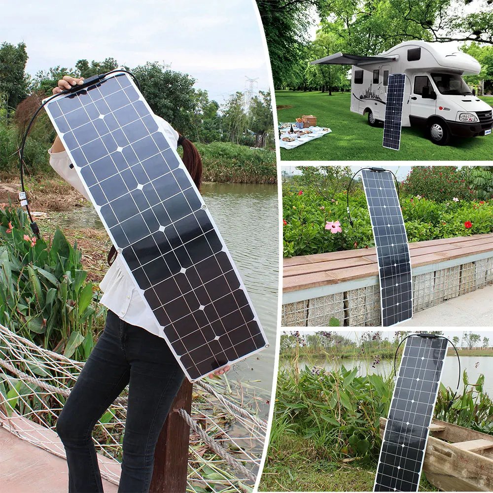 Paneles solares flexibles de 50w y 16v, módulo solar monocristalino de 100w para lugares estrechos, batería de 12V, caravana, autocaravana y barco