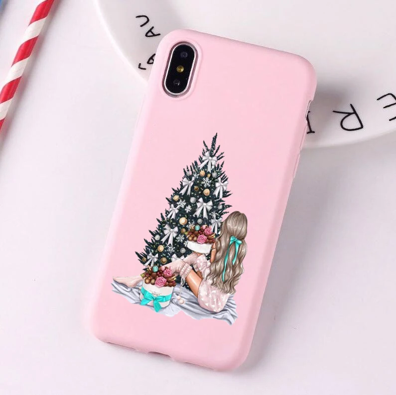 Год Рождество Санта Клаус снежный олень розовый Силиконовый карамельный чехол для iPhone Xs 6S 8 8Plus 7 7 Plus X XS Max XR 11 pro - Цвет: 23397