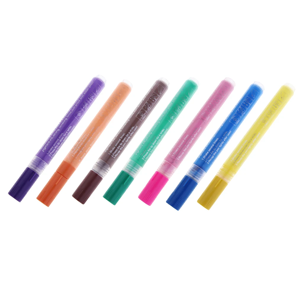 Water-proof Acrylic Paint Marker Pen Art Permanent Paint Pens Markers - 7 Colors - 2-3mm Smooth Lines
